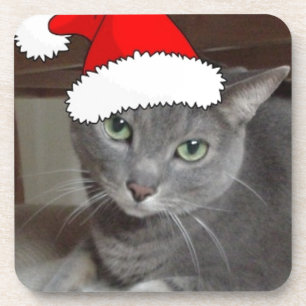Porta-copo Natal de Gato Azul Russo