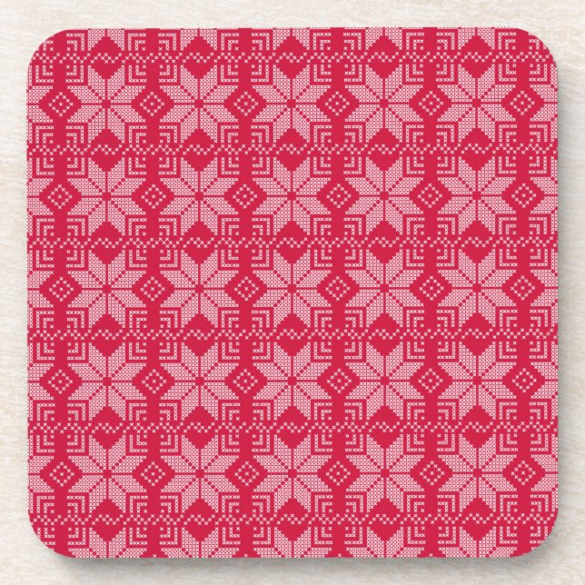 Porta-copo Natal, Escandinávia, vermelho, branco, flocos de n (Frente)
