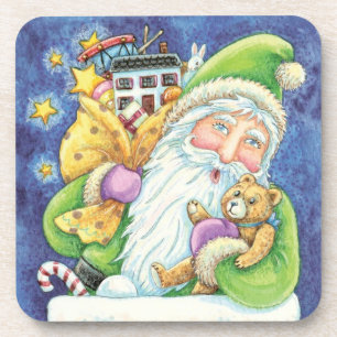 Porta-copo Natal Fofo, Papai Noel na Chaminé com Brinquedos