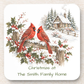 Porta-copo Natal Personalizado com Aquarela de Cardinal em Ca