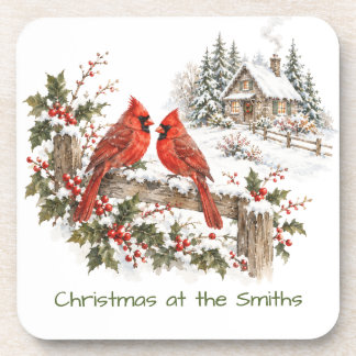 Porta-copo Natal Personalizado com Aquarela de Cardinal em Ca