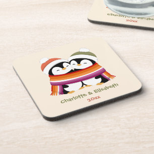 Porta-copo Natal Personalizado de Pinguins Lésbicas Aconchega