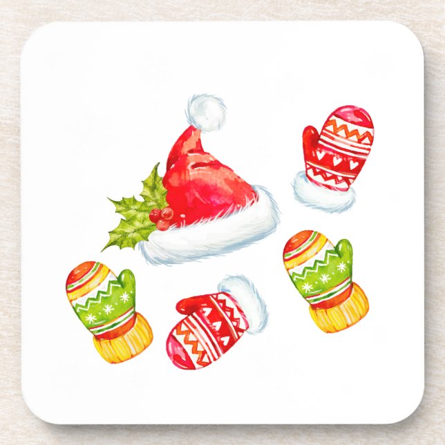 Porta-copo Natal Santa Hat, Flocos de neve e Mitten (Frente)