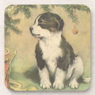 Porta-copo Natal vintage, filhote de cachorro bonito sob a