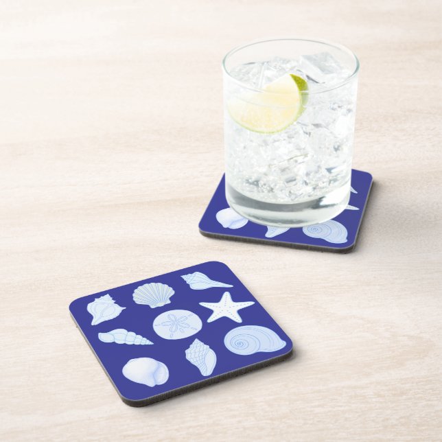 Porta-copo nautical blue coasters with seashells (Lado Direito)
