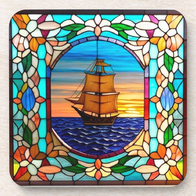 Porta-copo Navio à Vela ao Pôr do Sol (Frente)
