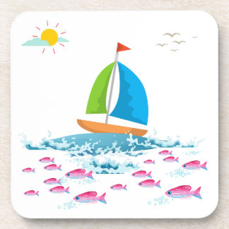 Porta-copo Navio de vela e peixe vermelho