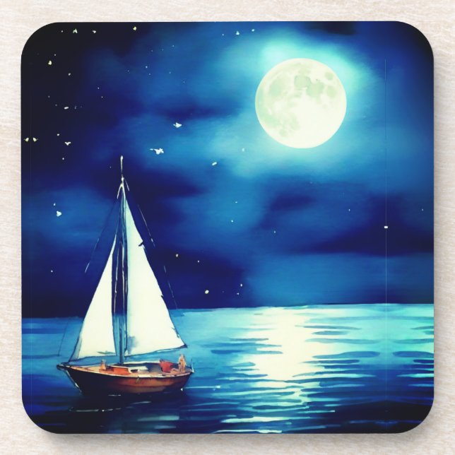 Porta-copo Navio sob uma lua cheia (Frente)