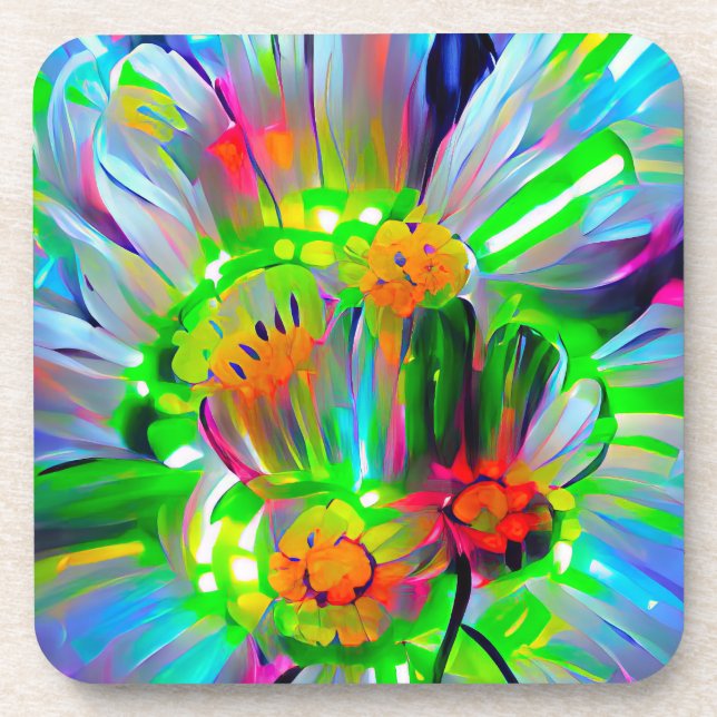 Porta-copo Neon Abstrato Daisies com cores vívidas (Frente)
