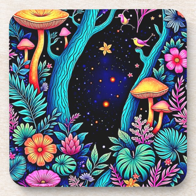 Porta-copo Neon Fantasy Forest Night Design (Frente)