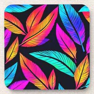 Porta-copo Neon Feather Pattern Vibrant Art