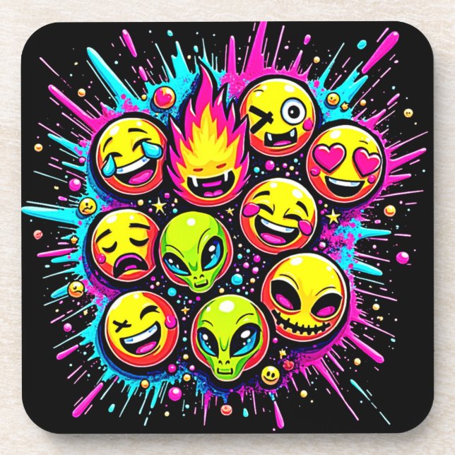 Porta-copo Neon Funky Emoji Mix (Frente)