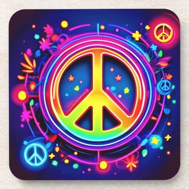 Porta-copo Neon Peace Símbolo Art (Frente)