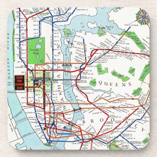 Porta-copo New York: Metro Mapa, 1940 (Frente)