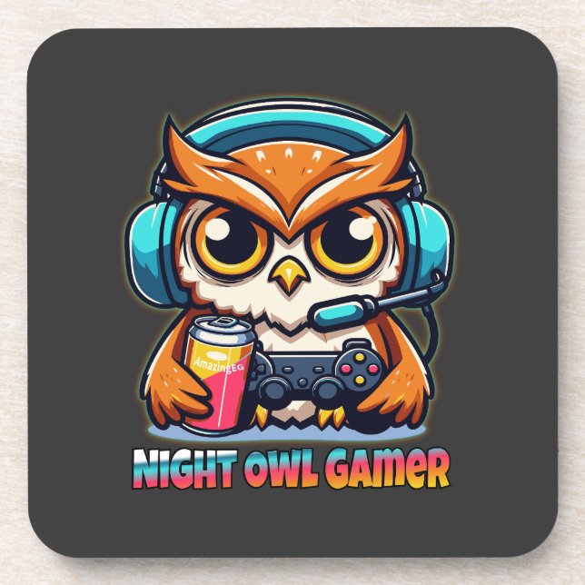 Porta-copo Night Owl Gamer Mascot Fun Gaming Illustration (Frente)