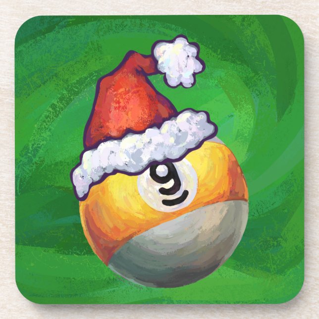 Porta-copo Nine Ball em Santa Hat em Verde (Frente)