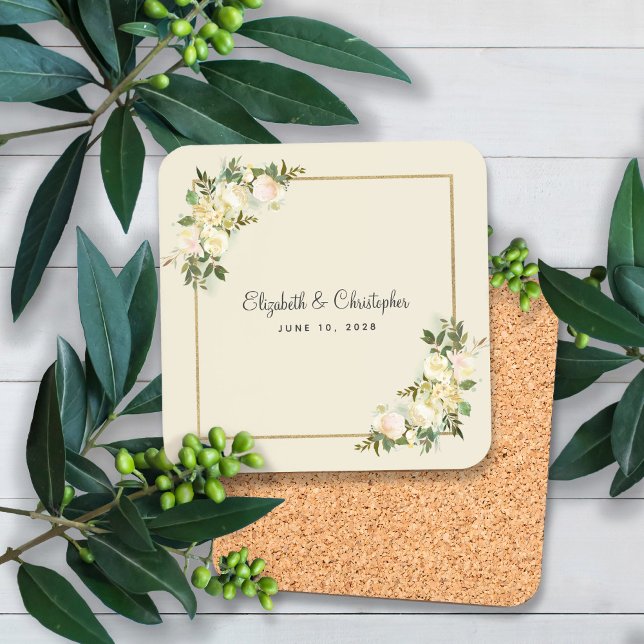 Porta-copo Noiva Casamento Nomes Data Floral Elegante Chic (Criador carregado)