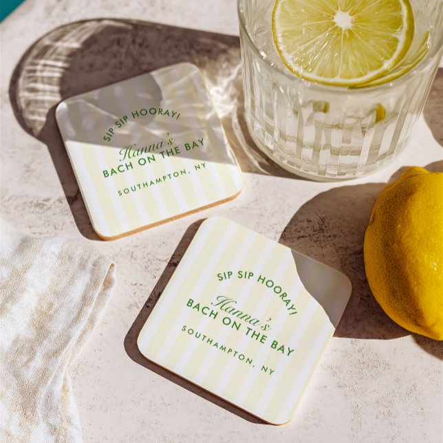 Porta-copo Noiva Retro Moderno Amarelo & Verde (Bachelorette Retro Modern Yellow & Green Beverage Coaster)