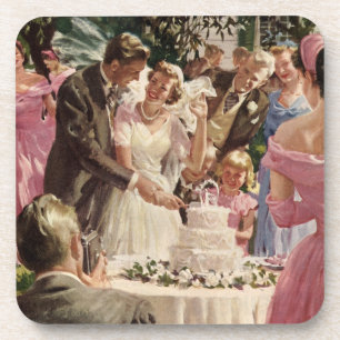Porta-copo Noivos Recém-Casados Cortam o Bolo de Casamento Vi