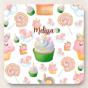 Porta-copo Nome Colorido Rosa Unicórnio do Cupcake Personaliz
