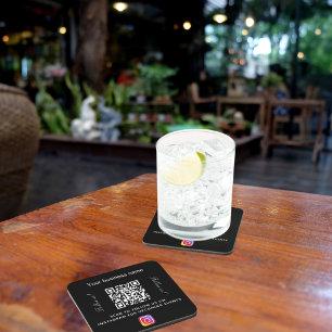Porta-copo Nome da empresa qr código instagram preto branco