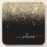 Porta-copo Nome da Rapariga do Monograma do Script Glitter Pr<br><div class="desc">Portas copos de papel com nome de monograma de script de brilho preto e Dourado. Isso faz a formatura perfeita,  aniversário,  casamento,  chá de panela,  aniversário,  chá de fraldas ou presente de festa de solteira para alguém que ama luxo de vidro e estilos quíticos.</div>