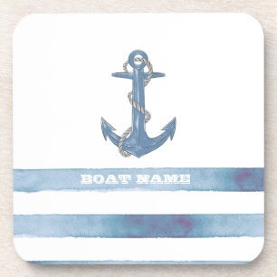 Porta-copo Nome de Barco Náutico,Âncora,Corda,Listras Azuis C