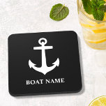 Porta-copo Nome do Barco Personalizado Preto e Branco Quadrad<br><div class="desc">Nome Personalizado do Barco Preto e Branco Quadrado Traseiro.</div>