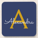 Porta-copo Nome do Monograma da Rapariga do Script Moderno Do<br><div class="desc">Portas copos de papel com o nome do Monograma de Script Simples Azul e Dourado. Isso faz a formatura perfeita,  aniversário,  casamento,  chá de panela,  aniversário,  chá de fraldas ou presente de festa de solteira para alguém que ama luxo de vidro e estilos quíticos.</div>