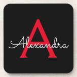Porta-copo Nome do Monograma da Rapariga do Script Preto Verm<br><div class="desc">Portas copos de papel de nome de monograma de script simples preto e vermelho. Isso faz a formatura perfeita,  aniversário,  casamento,  chá de panela,  aniversário,  chá de fraldas ou presente de festa de solteira para alguém que ama luxo de vidro e estilos quíticos.</div>