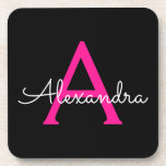 Porta-copo Nome do Monograma Girly Black Script Hot-Pink<br><div class="desc">Portas copos de papel de nome de monograma de script simples preto e rosa quente. Isso faz a formatura perfeita,  aniversário,  casamento,  chá de panela,  aniversário,  chá de fraldas ou presente de festa de solteira para alguém que ama luxo de vidro e estilos quíticos.</div>
