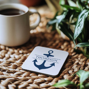 Porta-copo Nome do Monograma Personalizado de Âncora Azul do