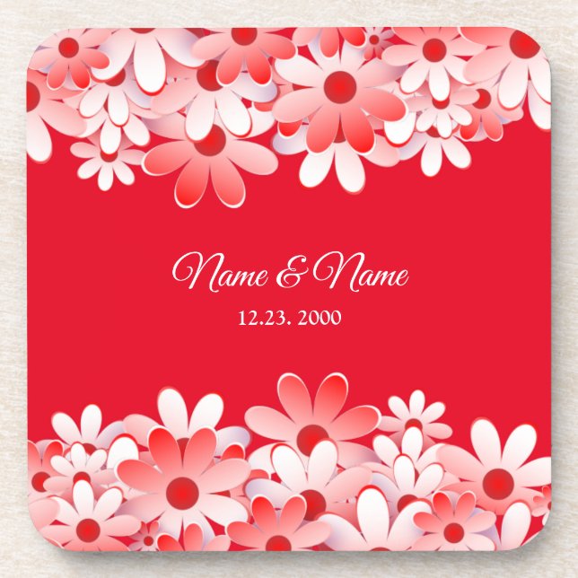 Porta-copo Nome Floral Branco Vermelho Elegante (Frente)