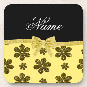 Porta-copo Nome personalizado arco de flores amarelas pastel