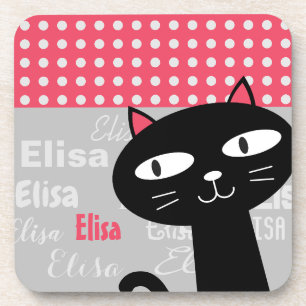Porta-copo Nome personalizado de bolinhas cor-de-rosa de gato