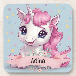 Porta-copo Nome Personalizado do Baby Unicorn Stars Rosa Mági