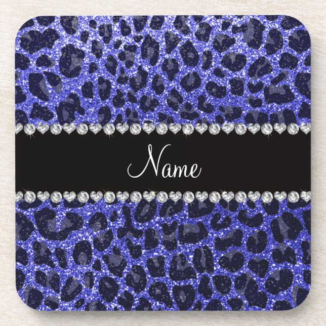 Porta-copo Nome personalizado impressão leopardo azul neon (Frente)