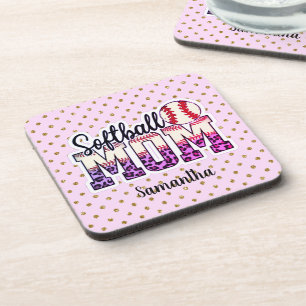 Porta-copo Nome personalizado Softball Mãe Bolinhas rosa e