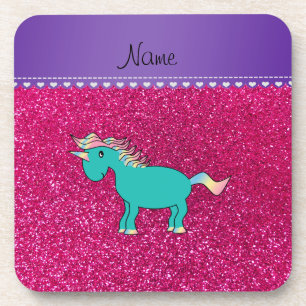 Porta-copo Nome Turquoise unicorn neon hot rosa gliter