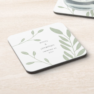 Porta-copo Nomes de Folhagem Verde Simples Data de Casamento 