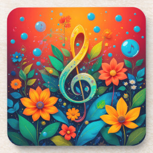 Porta-copo Nota Musical Artística Rodeada Por Flores Colorida