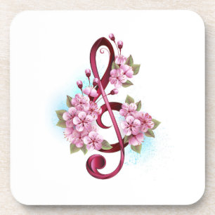 Porta-copo Notas de clave de trecho musical com flores de Sak