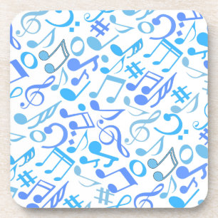 Porta-copo Notas e símbolos Musicais Azul-padrão.b Branco