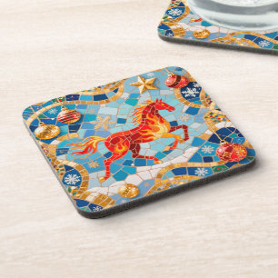 Porta-copo Novo Ano 2026 Padrão de Natal para Cavalos de Ferr