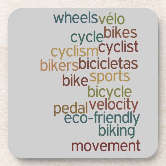 Porta-copo nuvem de palavras de bicicleta (Frente)