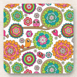 Porta-copo o doodle floresce o teste padrão do fundo