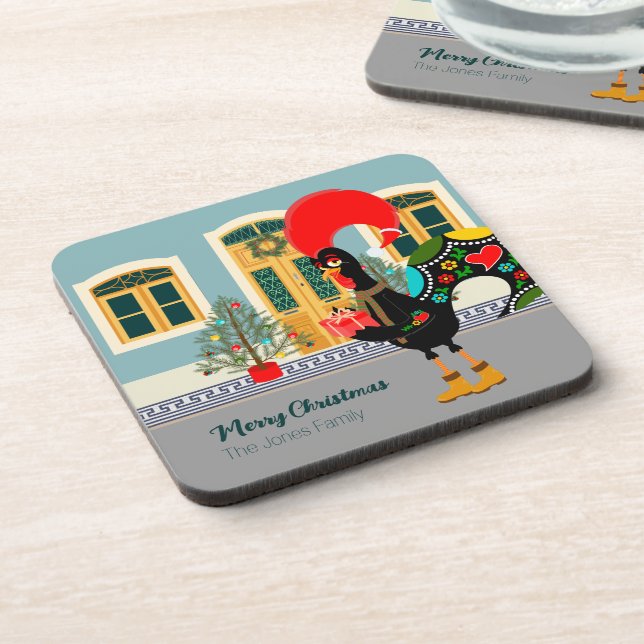 Porta-copo O Galo Português com um presente de Natal (Left Side)