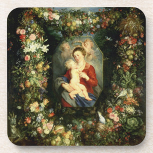 Porta-copo O Virgin e a criança em uma festão da fruta e do