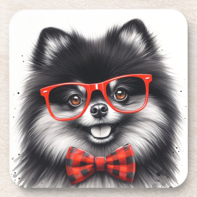 Porta-copo Óculos de Nerd Vermelho da Pomerânia (Frente)