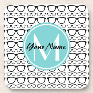 Porta-copo Óculos Pretos Monogramados Nome Personalizado Aqua